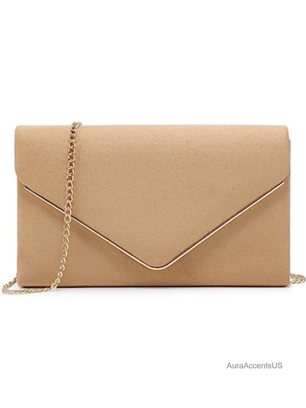 Faux Suede Velvet Evening Clutch Purse Bridal Formal Handbag with Gold Chain